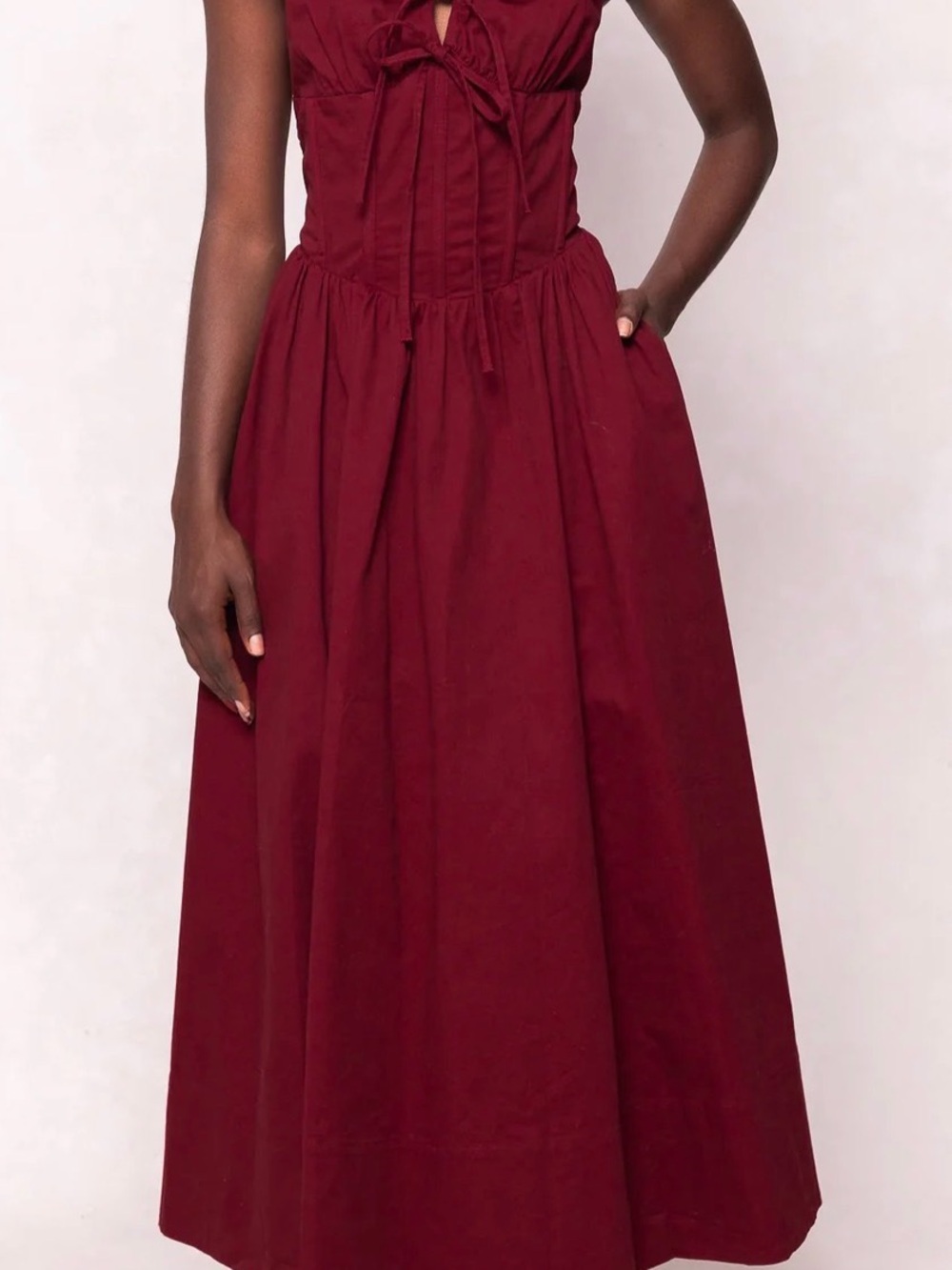 Ivy City Co Burgundy Tie-Front Maxi Dress